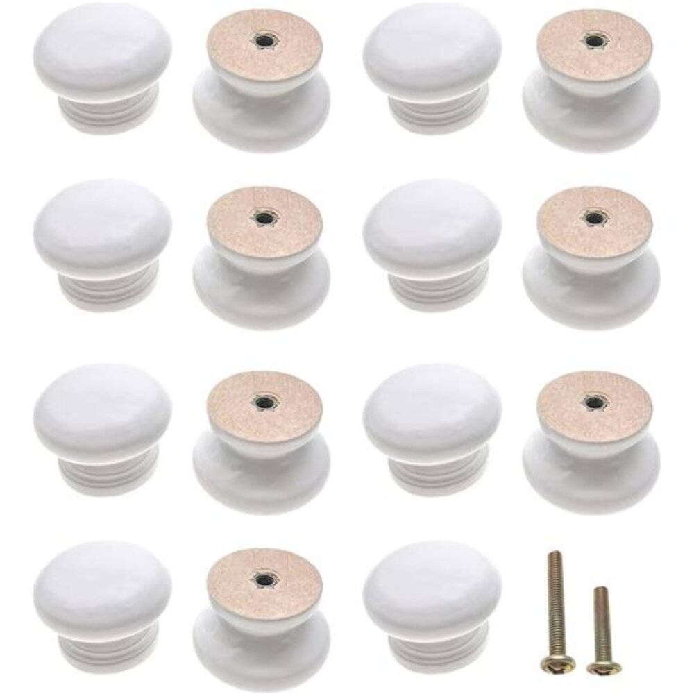 15Pcs White Wood Knobs Drawer Knobs Vintage Mushroom Shape Wooden Dresser Knobs